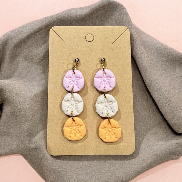3 Tier Sand Dollar Dangle Earrings- Polymer Clay - Picture 3 of 3
